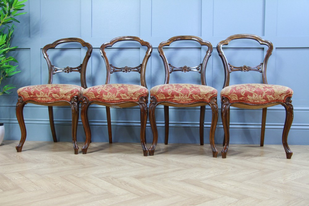 Set of 4 Antique Original Victorian French Walnut Crown Back Dining Chairs C1880 View V