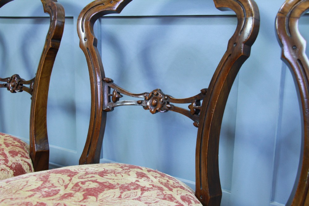 Set of 4 Antique Original Victorian French Walnut Crown Back Dining Chairs C1880 View VI