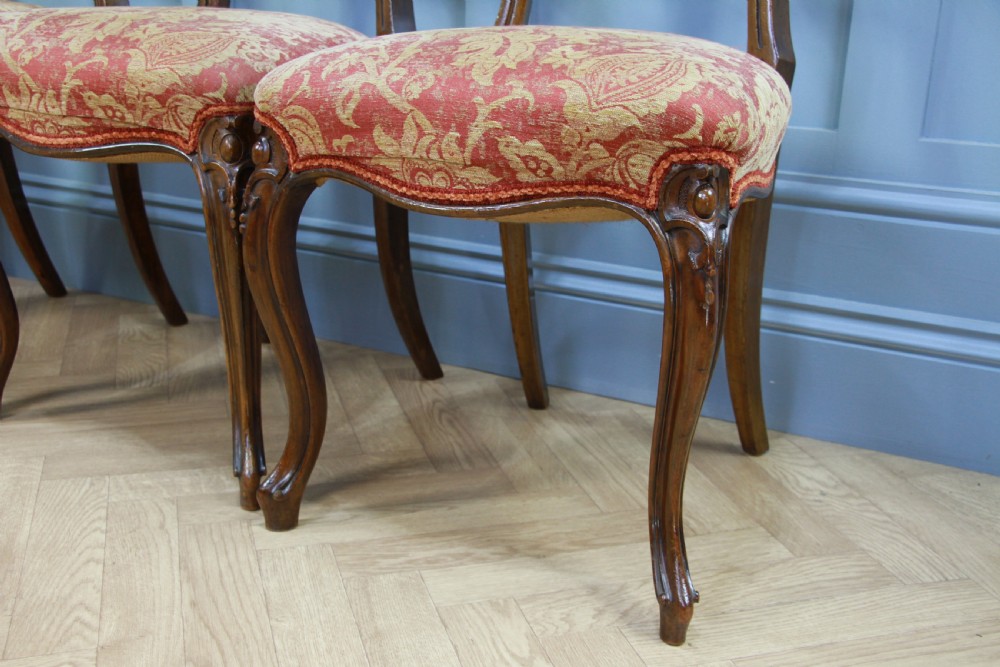 Set of 4 Antique Original Victorian French Walnut Crown Back Dining Chairs C1880 View VII