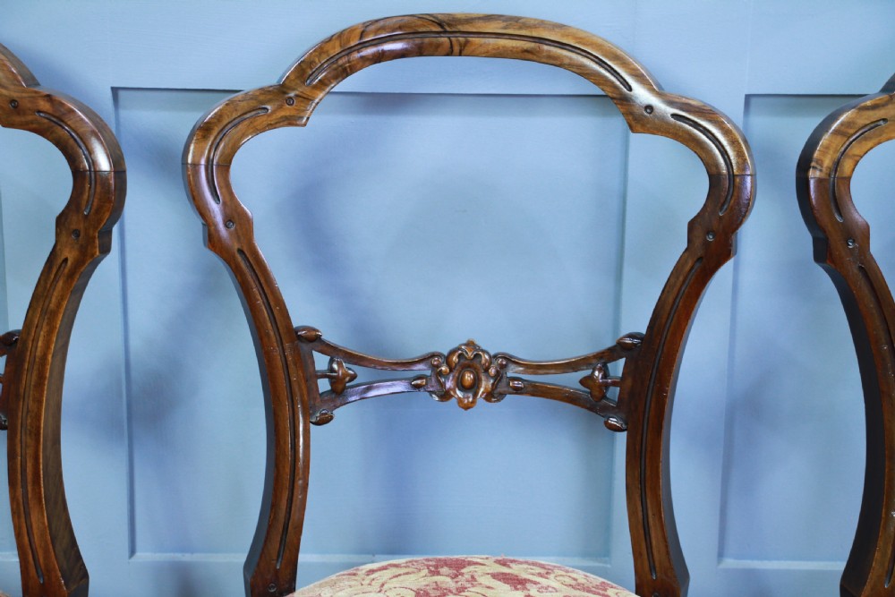 Set of 4 Antique Original Victorian French Walnut Crown Back Dining Chairs C1880 View VIII