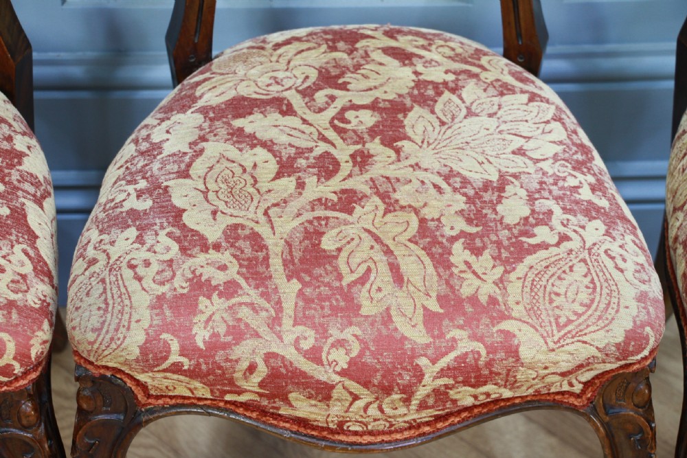 Set of 4 Antique Original Victorian French Walnut Crown Back Dining Chairs C1880 View IX