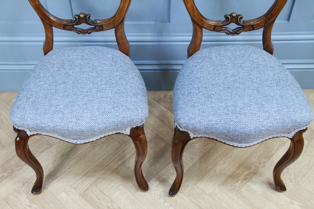 Set of 4 Antique Victorian Walnut Balloon Back Dining Chairs Cabriole Legs Original View IV