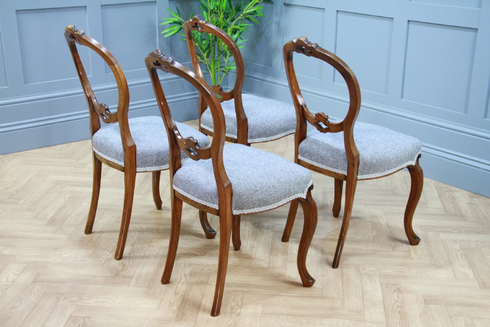 Set of 4 Antique Victorian Walnut Balloon Back Dining Chairs Cabriole Legs Original View V