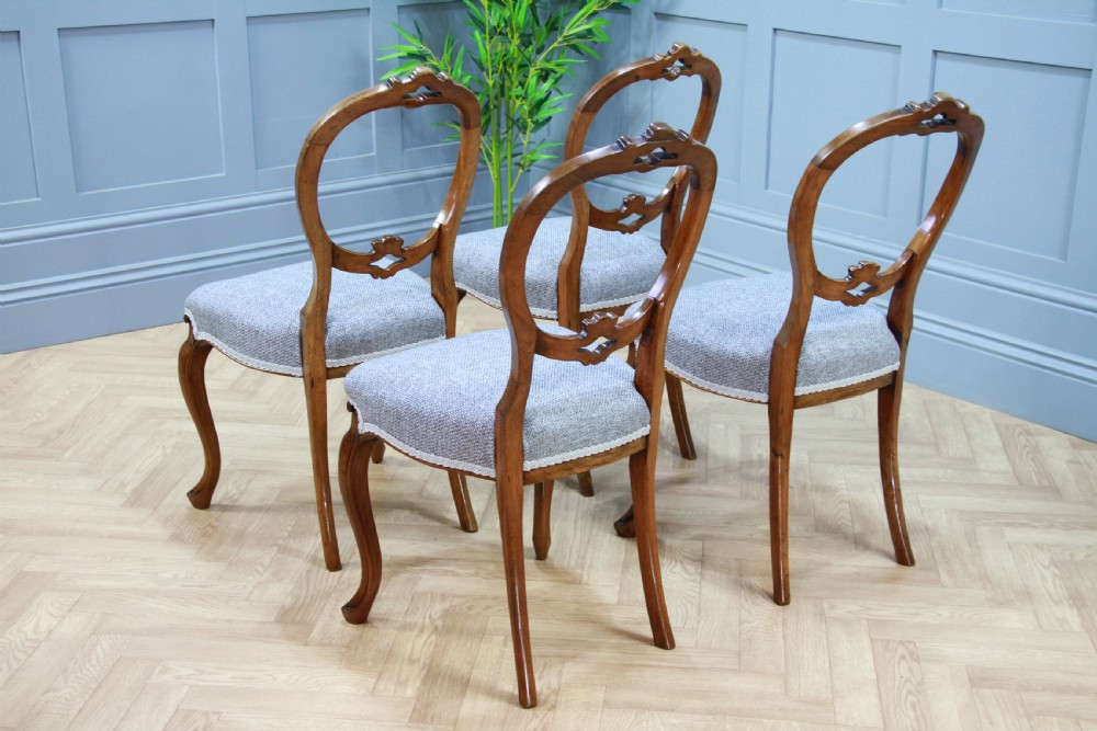 Set of 4 Antique Victorian Walnut Balloon Back Dining Chairs Cabriole Legs Original View VI