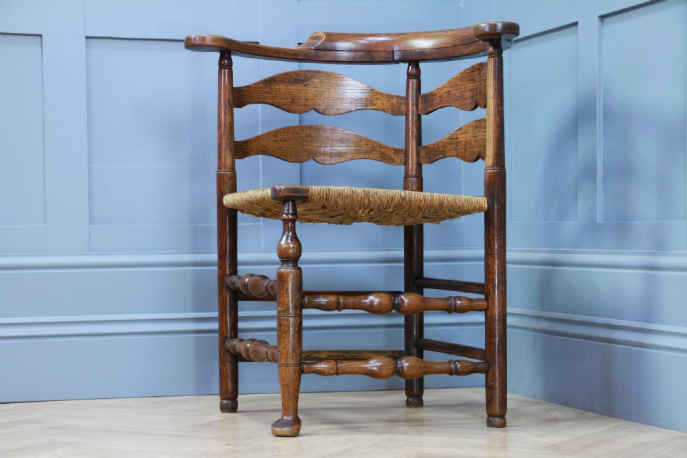 Antique Georgian Country Handmade Solid Ash Hoof Foot Rush Seated Corner Chair View II