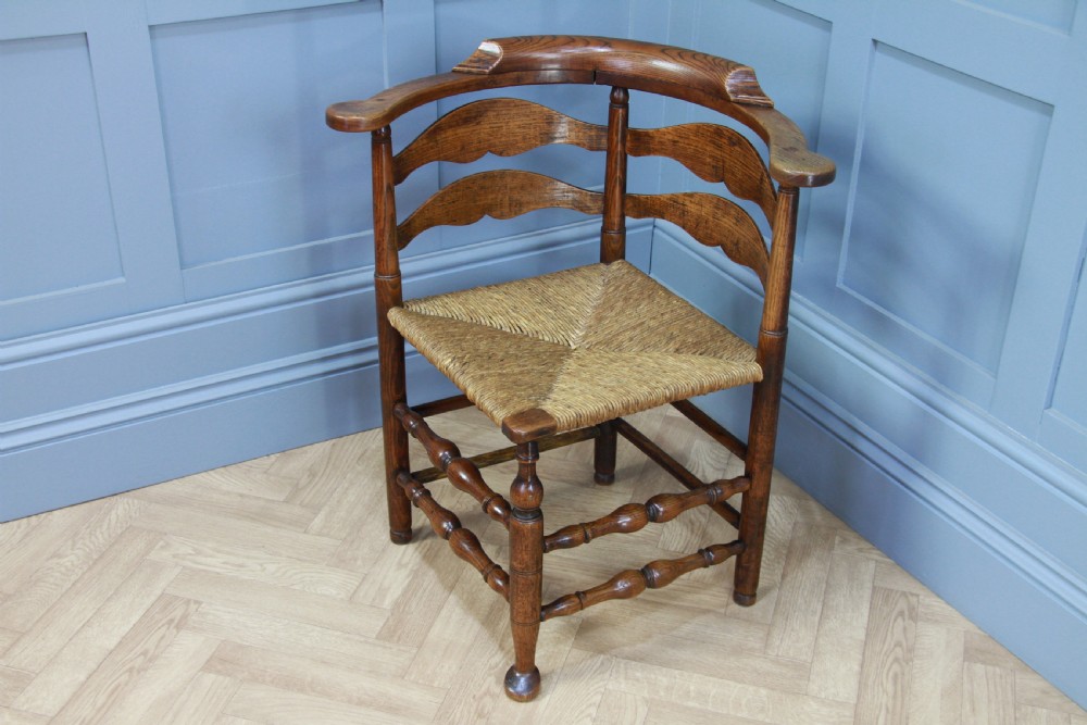 Antique Georgian Country Handmade Solid Ash Hoof Foot Rush Seated Corner Chair View III