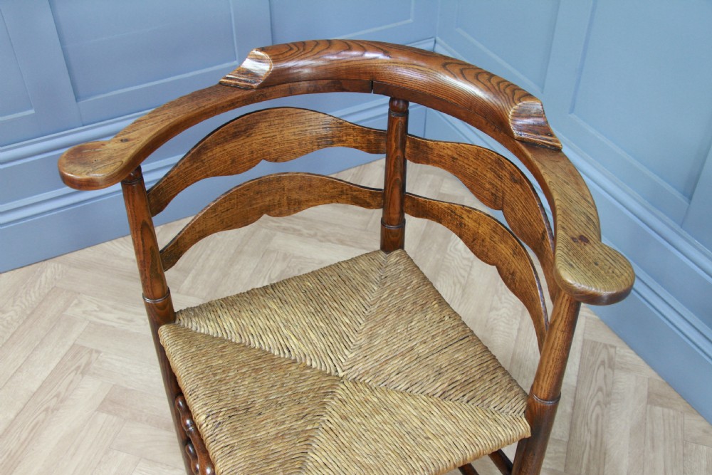 Antique Georgian Country Handmade Solid Ash Hoof Foot Rush Seated Corner Chair View IV