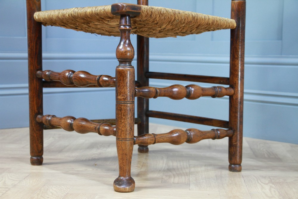 Antique Georgian Country Handmade Solid Ash Hoof Foot Rush Seated Corner Chair View V