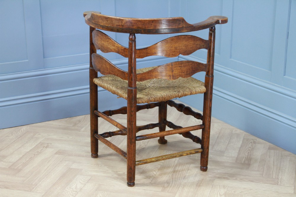 Antique Georgian Country Handmade Solid Ash Hoof Foot Rush Seated Corner Chair View VI