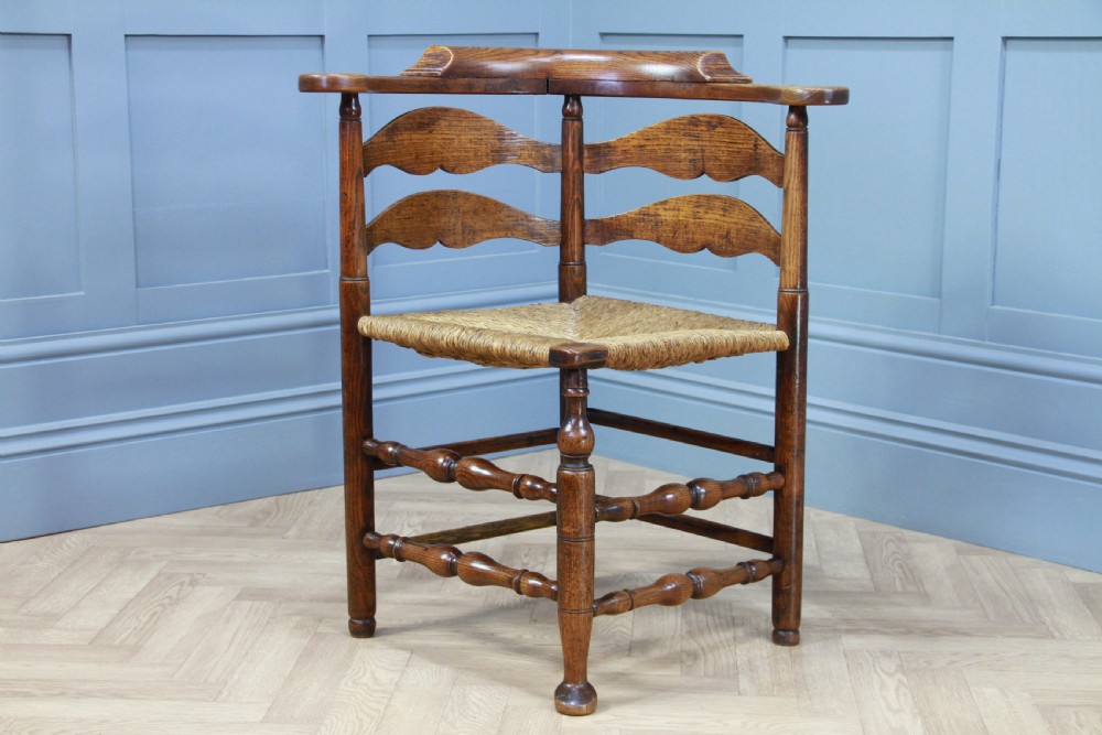 Antique Georgian Country Handmade Solid Ash Hoof Foot Rush Seated Corner Chair View VII