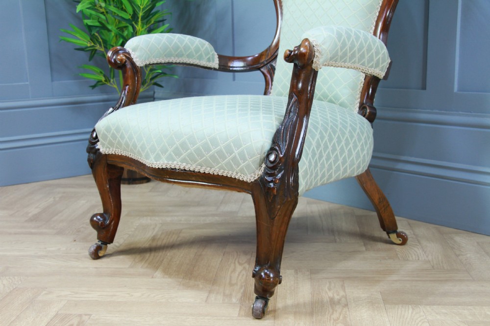 Antique Victorian Walnut Spoon Back Armchair Fireside Gents Chair Cabriole legs View III