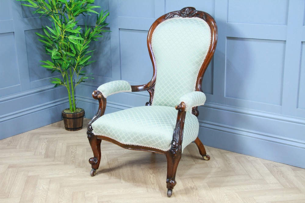 Antique Victorian Walnut Spoon Back Armchair Fireside Gents Chair Cabriole legs View IV