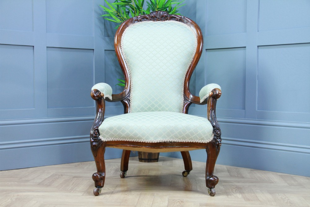 Antique Victorian Walnut Spoon Back Armchair Fireside Gents Chair Cabriole legs View V