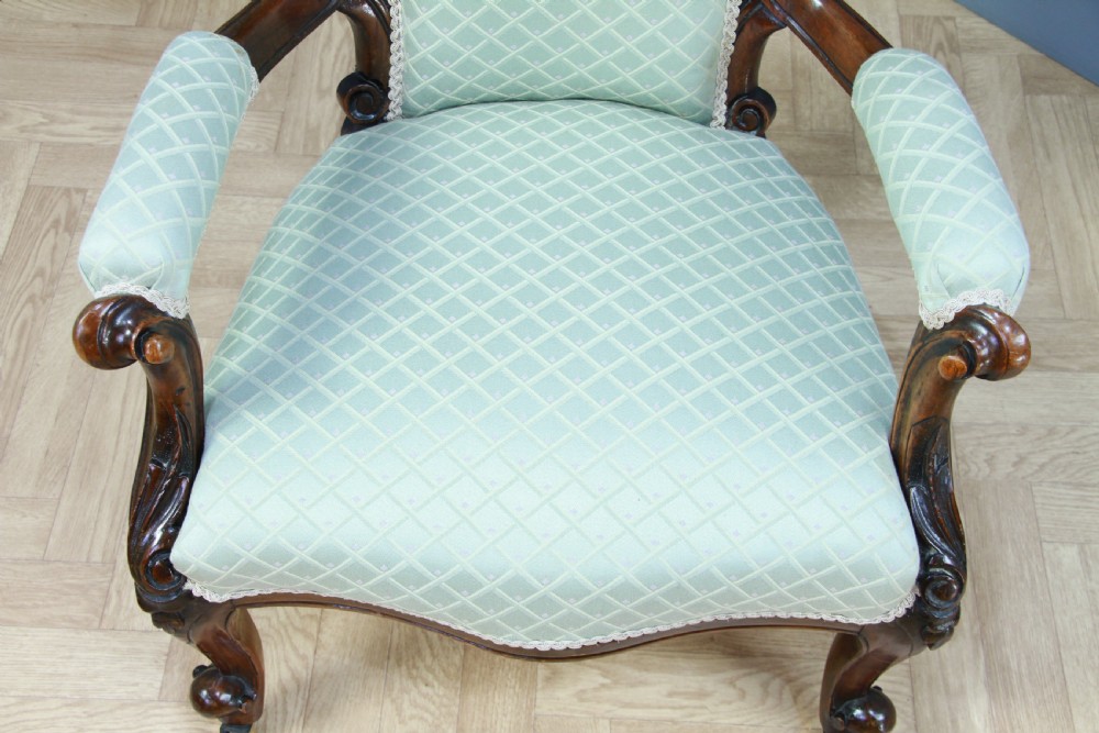 Antique Victorian Walnut Spoon Back Armchair Fireside Gents Chair Cabriole legs View XI