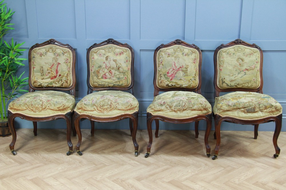 Set of 4 Unrestored Original Louis Philippe I French Rosewood Dining Chairs Museum Display Piece View VI