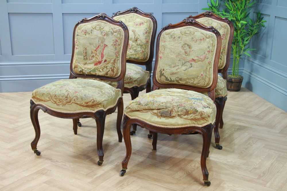 Set of 4 Unrestored Original Louis Philippe I French Rosewood Dining Chairs Museum Display Piece