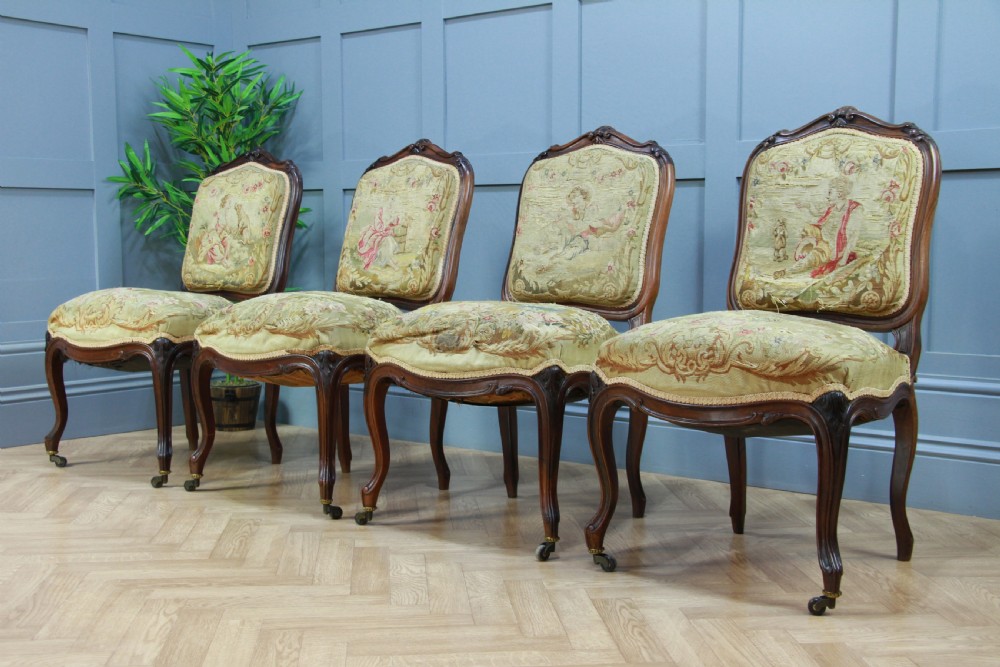 Set of 4 Unrestored Original Louis Philippe I French Rosewood Dining Chairs Museum Display Piece View IX