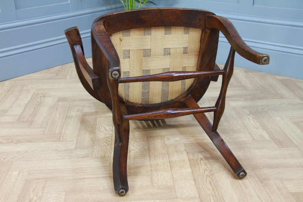 Antique Edwardian Medium Oak Office Carver Desk Chair Smokers Bow Leather 1920's View V
