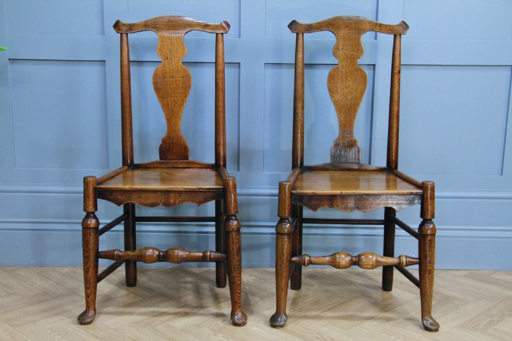 Pair of Antique Georgian Country Primitive Solid Ash Hoof Foot Hall Chairs C1770 View II
