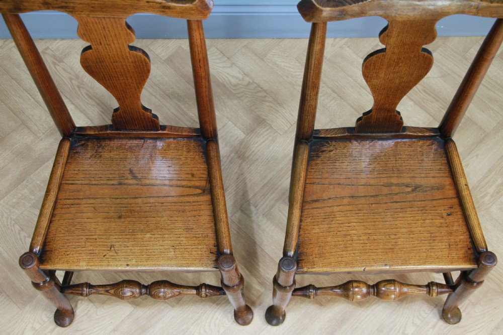 Pair of Antique Georgian Country Primitive Solid Ash Hoof Foot Hall Chairs C1770 View VI