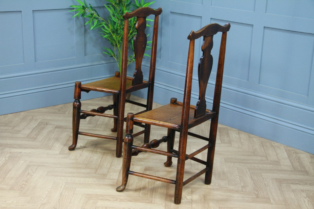 Pair of Antique Georgian Country Primitive Solid Ash Hoof Foot Hall Chairs C1770 View VIII