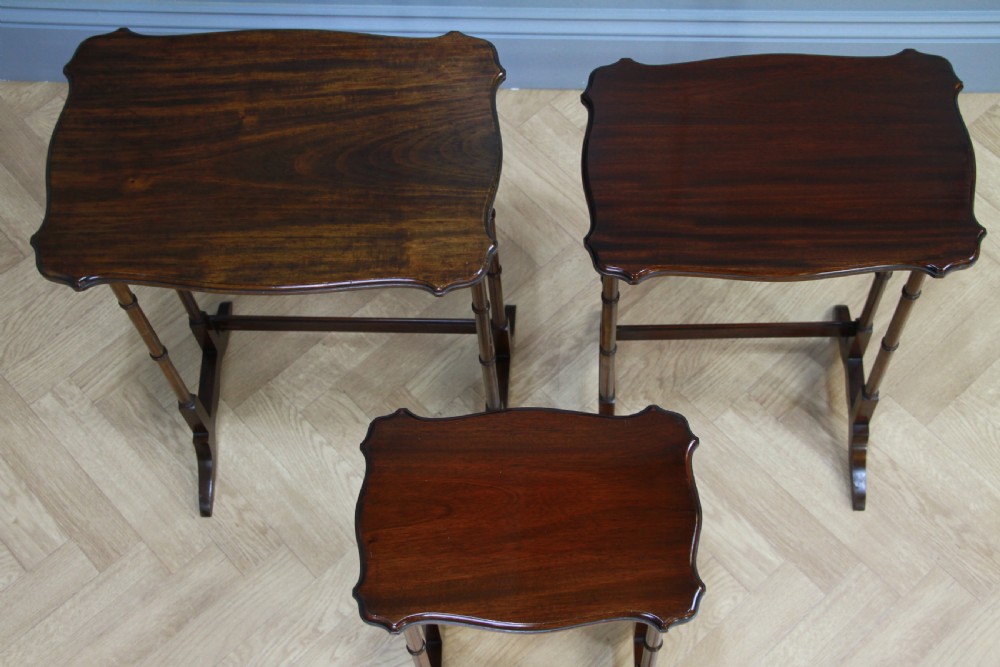 Original Antique Edwardian Solid Mahogany Nest of Three Side Tables C1890 View V