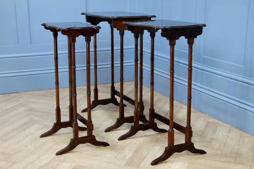 Original Antique Edwardian Solid Mahogany Nest of Three Side Tables C1890 View XII