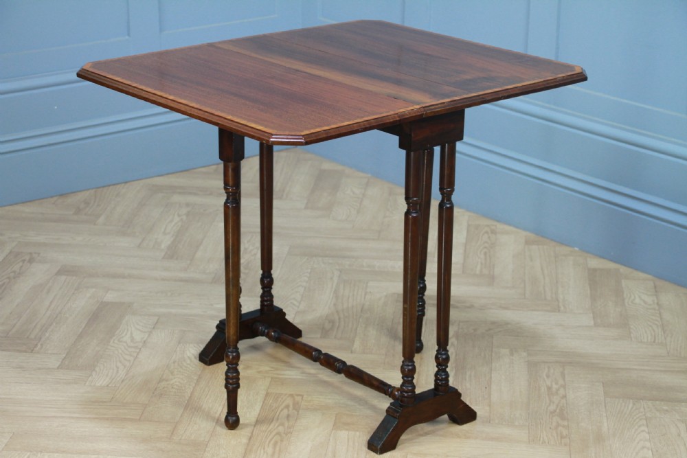 Edwardian Inlaid Solid Mahogany Small Drop Leaf Sutherland Occasional Table View II