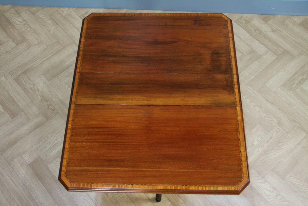 Edwardian Inlaid Solid Mahogany Small Drop Leaf Sutherland Occasional Table View III