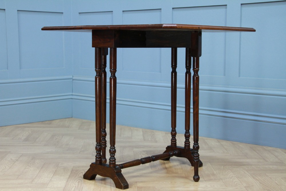 Edwardian Inlaid Solid Mahogany Small Drop Leaf Sutherland Occasional Table View V