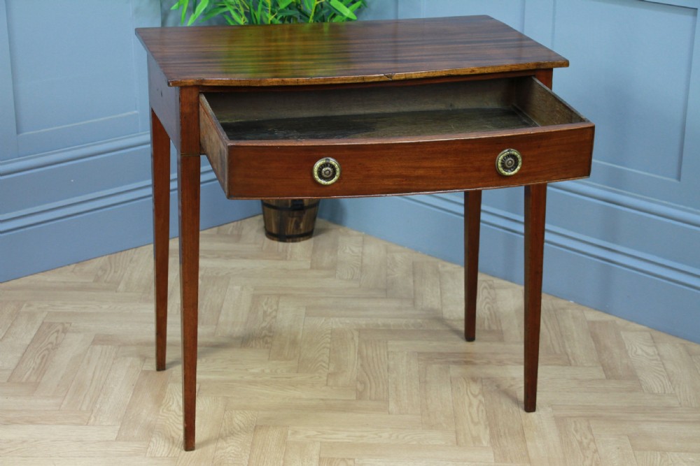 Original Antique Georgian Flame Grain Mahogany Bow Front Desk Side Hall Table View III