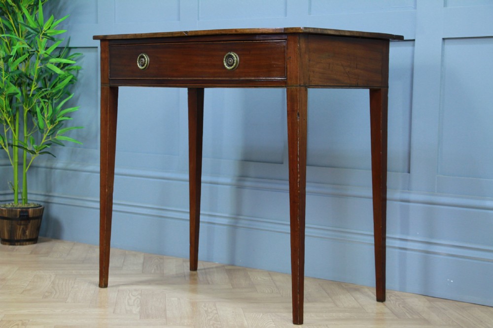 Original Antique Georgian Flame Grain Mahogany Bow Front Desk Side Hall Table View V