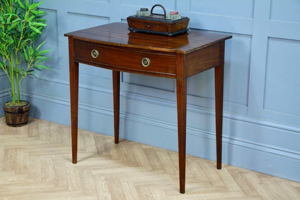 Original Antique Georgian Flame Grain Mahogany Bow Front Desk Side Hall Table View VI