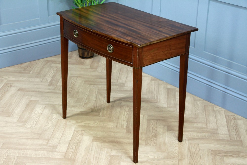 Original Antique Georgian Flame Grain Mahogany Bow Front Desk Side Hall Table View VII