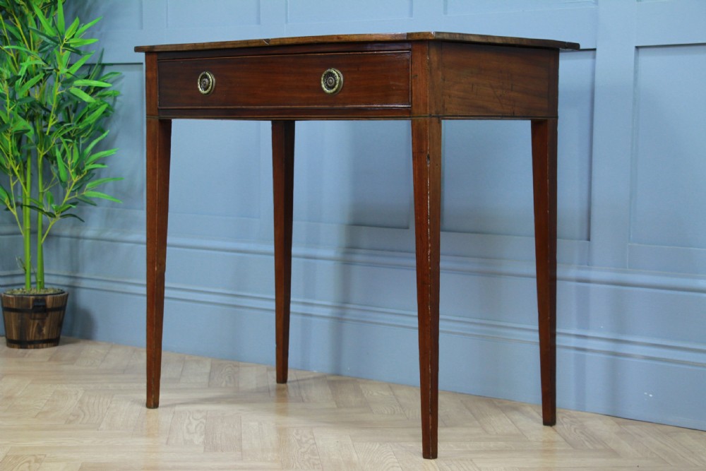 Original Antique Georgian Flame Grain Mahogany Bow Front Desk Side Hall Table View IX