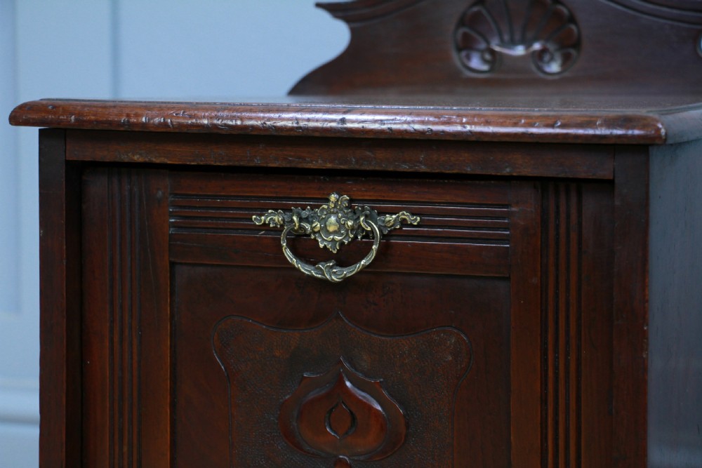 Antique Edwardian Art Nouveau Walnut Fireside Coal Purdonium Cabinet Scuttle View X