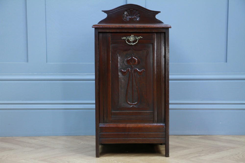 Antique Edwardian Art Nouveau Walnut Fireside Coal Purdonium Cabinet Scuttle View II