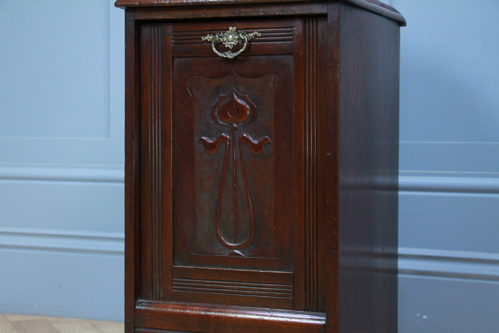 Antique Edwardian Art Nouveau Walnut Fireside Coal Purdonium Cabinet Scuttle View III