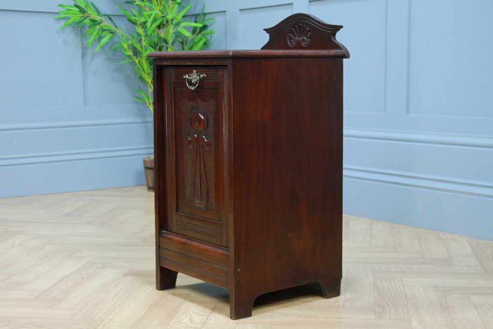 Antique Edwardian Art Nouveau Walnut Fireside Coal Purdonium Cabinet Scuttle View VII