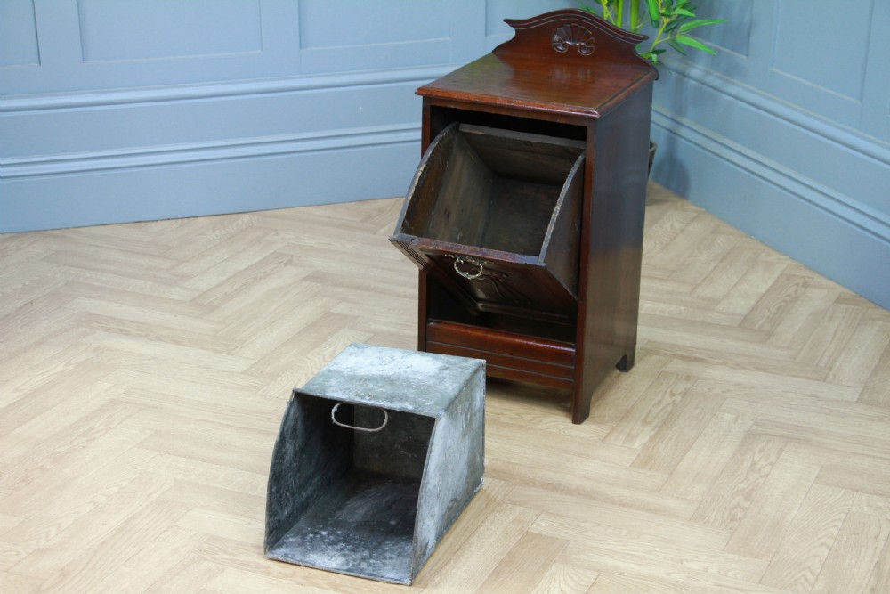 Antique Edwardian Art Nouveau Walnut Fireside Coal Purdonium Cabinet Scuttle View VIII