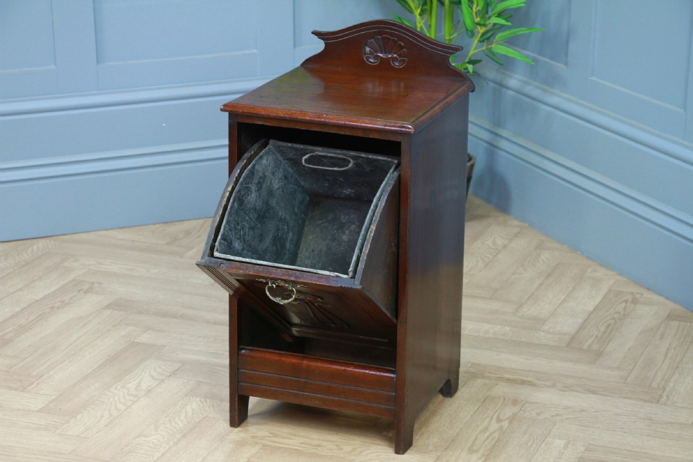 Antique Edwardian Art Nouveau Walnut Fireside Coal Purdonium Cabinet Scuttle View IX