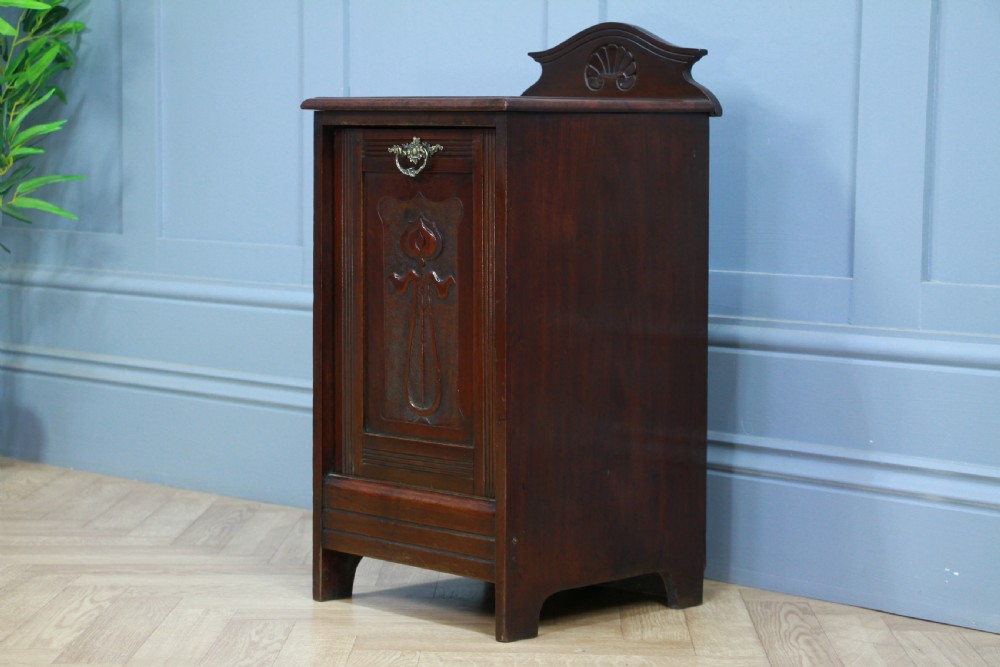 Antique Edwardian Art Nouveau Walnut Fireside Coal Purdonium Cabinet Scuttle View XI