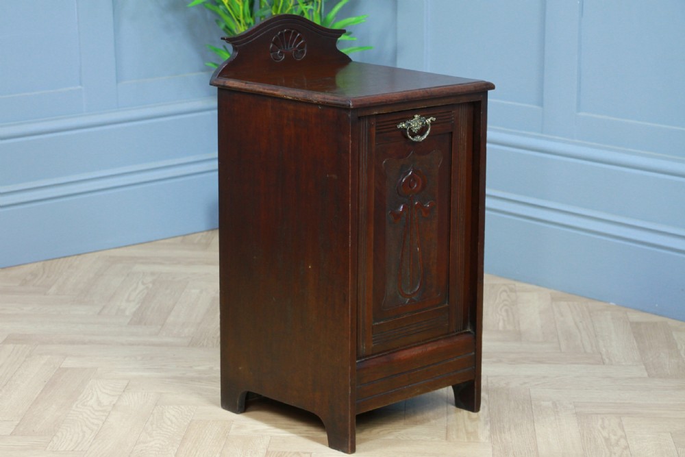 Antique Edwardian Art Nouveau Walnut Fireside Coal Purdonium Cabinet Scuttle View XII