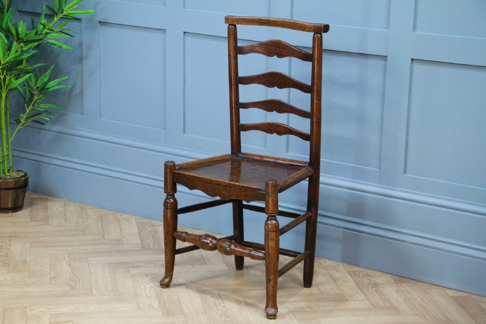 Antique Georgian Country Primitive Solid Ash Hoof Foot Hall Ladder Back Chair
