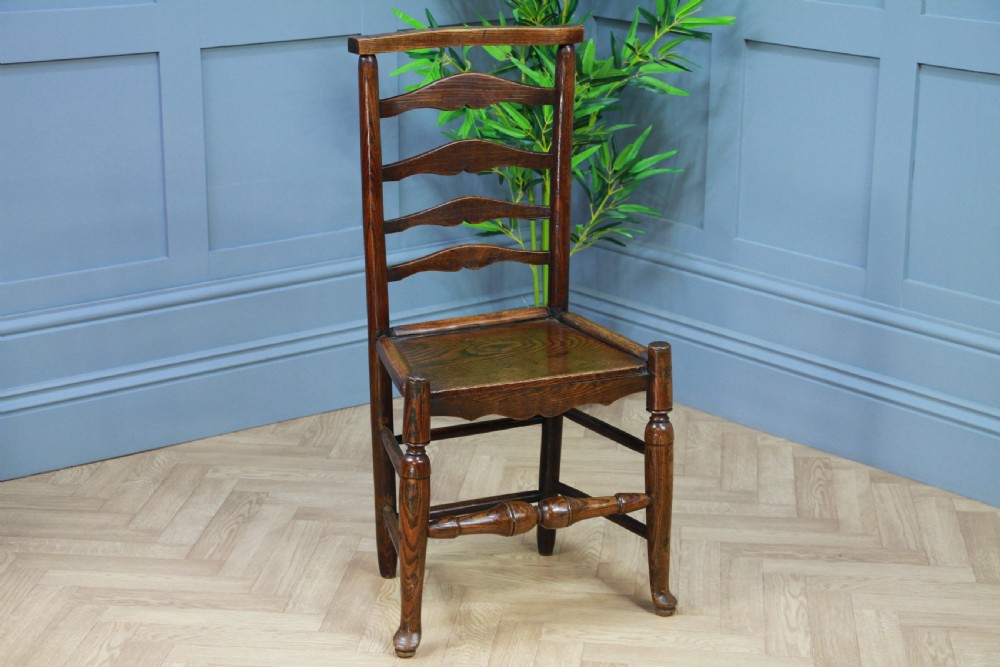 Antique Georgian Country Primitive Solid Ash Hoof Foot Hall Ladder Back Chair View II