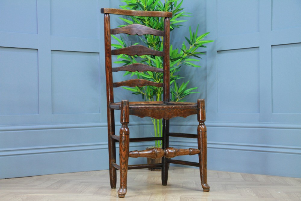 Antique Georgian Country Primitive Solid Ash Hoof Foot Hall Ladder Back Chair View III