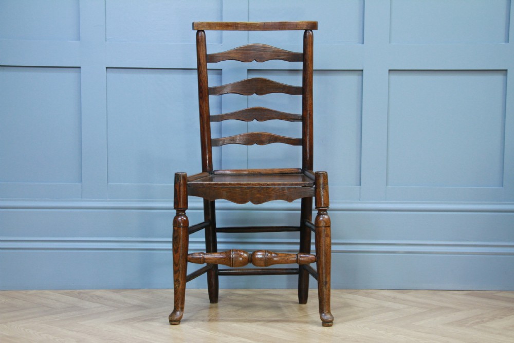 Antique Georgian Country Primitive Solid Ash Hoof Foot Hall Ladder Back Chair View IV