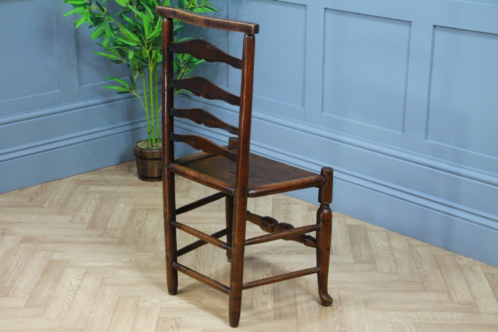 Antique Georgian Country Primitive Solid Ash Hoof Foot Hall Ladder Back Chair View V