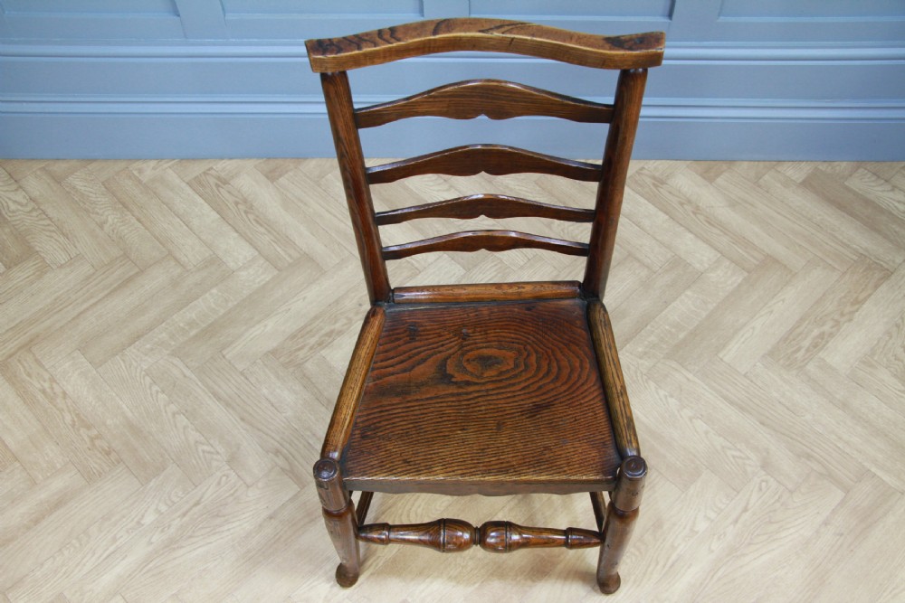 Antique Georgian Country Primitive Solid Ash Hoof Foot Hall Ladder Back Chair View VIII