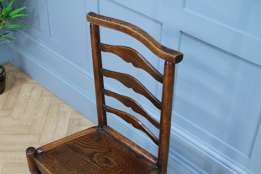 Antique Georgian Country Primitive Solid Ash Hoof Foot Hall Ladder Back Chair View X